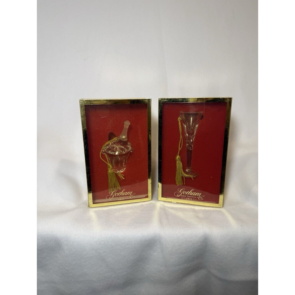 Vintage Christmas Set of Two Gorham Crystal Ornaments Millennium Y2K 2000